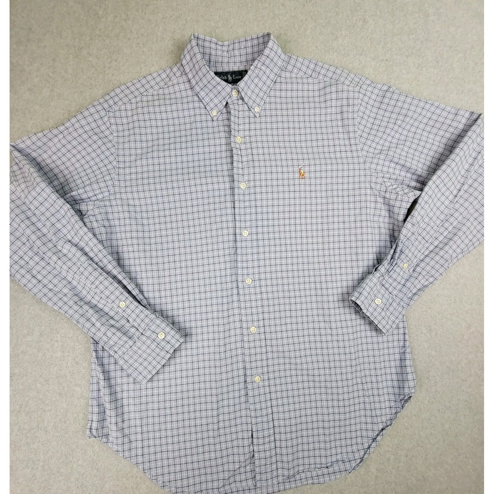 Ralph Lauren Classic Fit Button Down Plaid Shirt Size L Colored Embroidered Pony